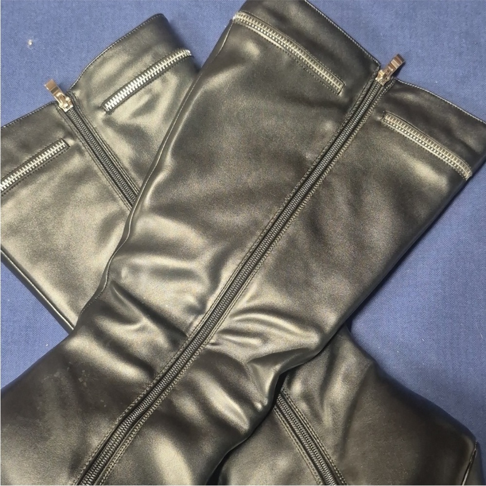 AIJIVOU Women's Stiletto Mid Calf Boots Solid Black Sexy Zip Detail High Heel - Picture 7 of 9